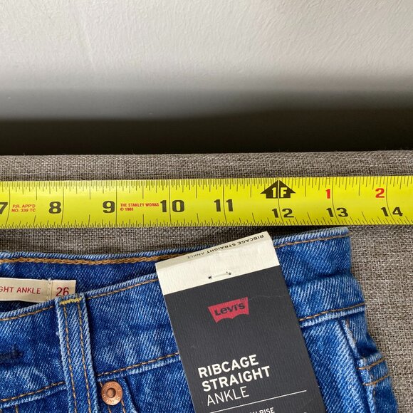 Levi's Premium Ribcage Straight Ankle Jeans Women's 26 Blue Distressed Big E NWT - Picture 12 of 16